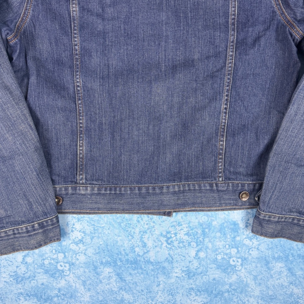 LL Bean Womens Flannel Lined Denim Trucker Jacket Blue Medium 500337 - Picture 16 of 16
